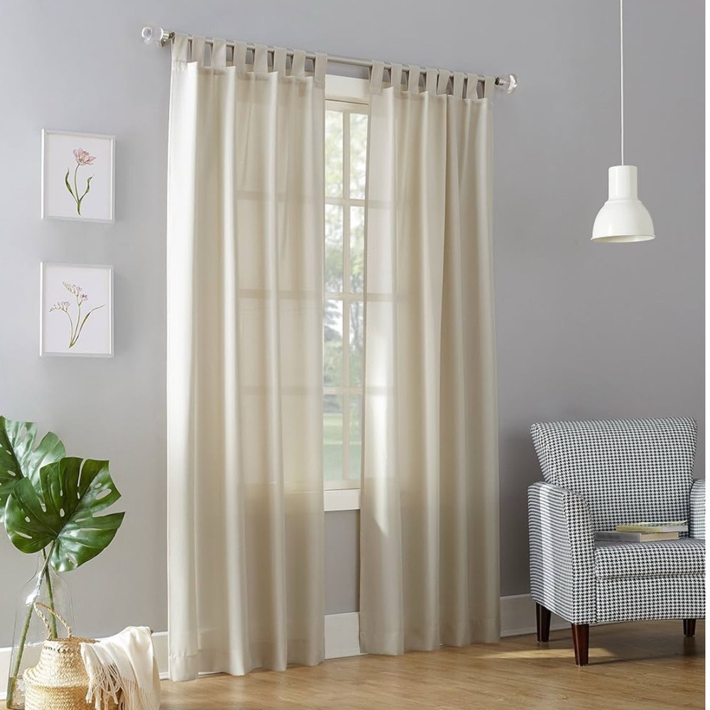 No. 918 Trevor Heathered Texture Ecru Semi-Sheer Pair of  40" x 84" Curtains